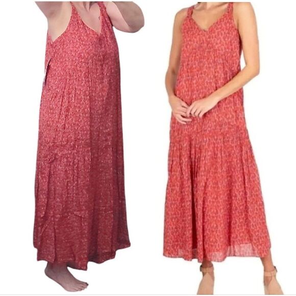 JOIE Tea Rose Red Floral Sleeveless Tiered Cotton Maxi Dress Large NWT - Picture 7 of 16